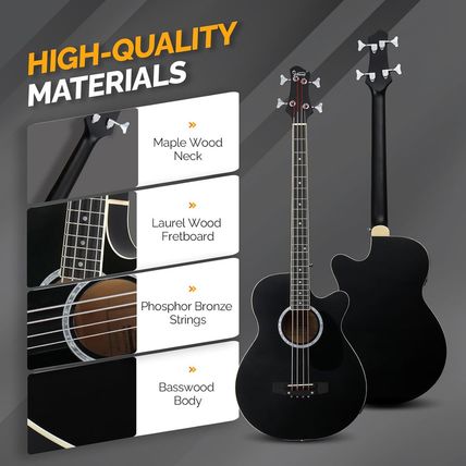 GLARRY Full Size Acoustic Electric Bass Guitar Beginner Kit, Cutaway 4 Strings E