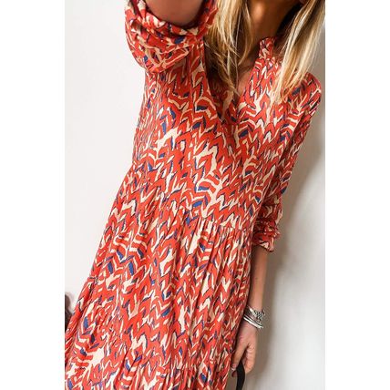 Plus Size Abstract Print Notch V Neck High Waist Maxi Dress