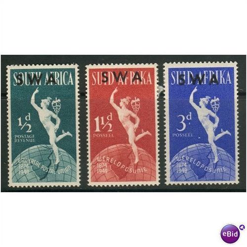 South West Africa 1949 - SG 138-140 Hermes & Globe MNH set