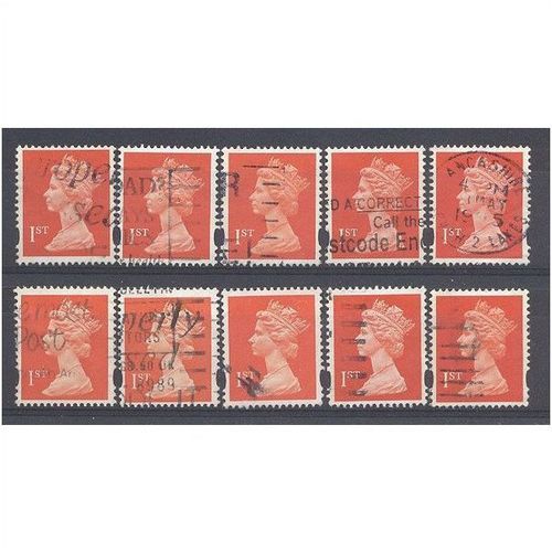 BULK STOCK.(1st) Bright Orange-Red x 10.Type Unchecked.Fine Used.nb12h2
