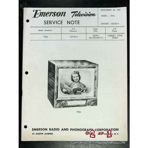 EMERSON 1950 TV model 709A television Service Notes Manual