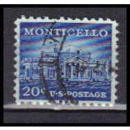 Used 1047 20c Monticello Fine Plus Perf Initials KA5833
