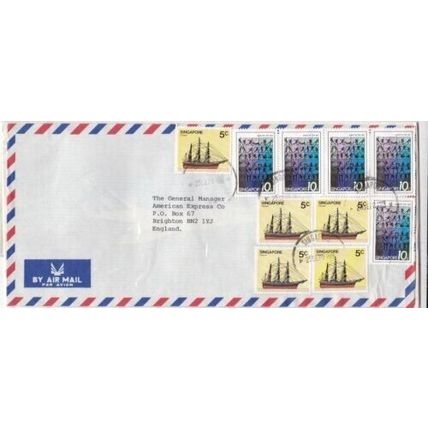 Singapore 1981 to Brighton UK Air Mail Cover typed VGC