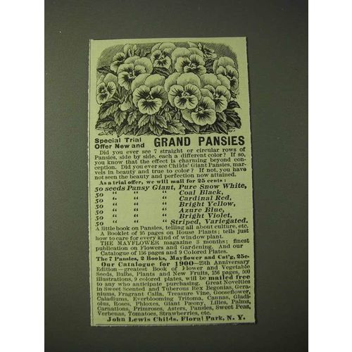 1900 John Lewis Childs Grand Pansies Ad - Special trial offer