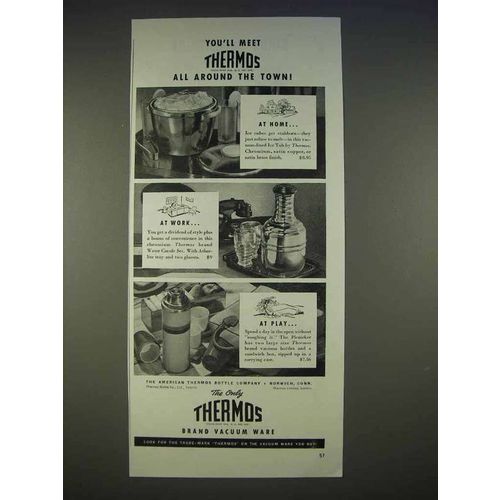 1940 Thermos Ad - Ice Tub, Water Carafe, Picnicker