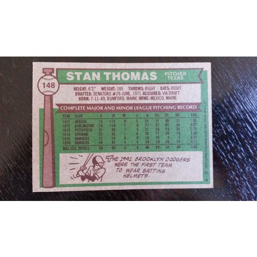 1976 Topps Card # 148 Stan Thomas Very Good (3) Texas Rangers