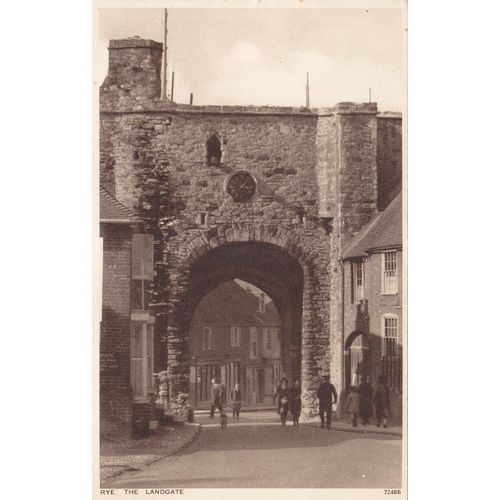 Vintage Sepia Postcard - The Landgate, Rye, Sussex pub Photochrom