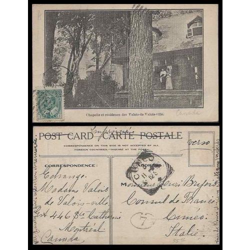 Canada Edward Issue on Postcard 1 CENT Rate 1906 Montreal Quebec to Italy