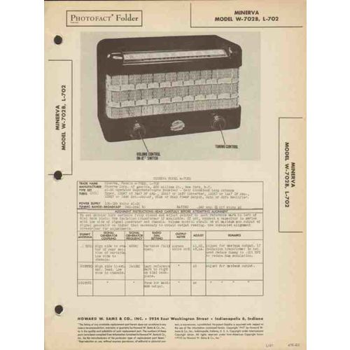 MINERVA model W-702B L-702 AM radio receiver Sams Photofact manual
