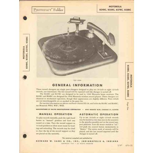 MOTOROLA model B24RC B25RC B27RC B28RC phono Sams Photofact manual