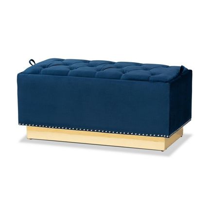 Luxe Storage Bench Ottoman Velvet Fabric Upholstered Silver Stud-Beige Gray Blue