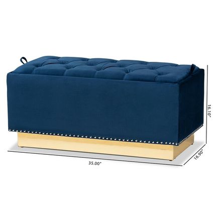 Luxe Storage Bench Ottoman Velvet Fabric Upholstered Silver Stud-Beige Gray Blue