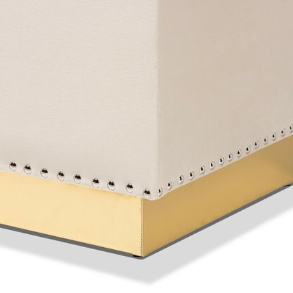 Luxe Storage Bench Ottoman Velvet Fabric Upholstered Silver Stud-Beige Gray Blue