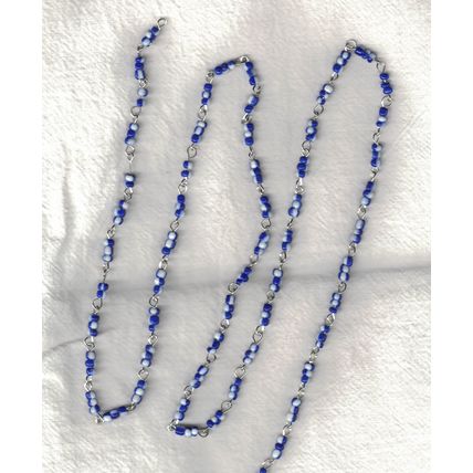 Blue White Beaded Rosary Chain Silver Tone 1 Yard Jewelry Crafting bdc01