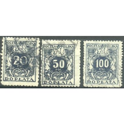 Poland 1921 - 20m + 50m + 100m bluish black - Postage Dues - used