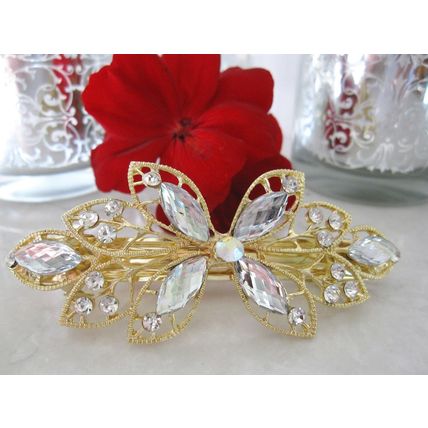 Flower shaped crystal hair barrette clip bridal clip bridal barrette
