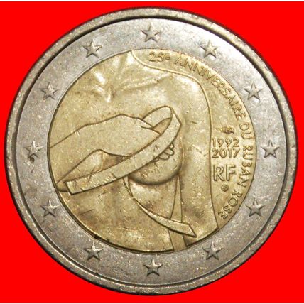 AGAINST BREAST CANCER: FRANCE ★ 2 EURO 1992-2017 RIBBON! ★LOW START★NO RESERVE