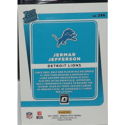 2021 Panini Optic JERMAR JEFFERSON (Lions) Rated Rookie #296