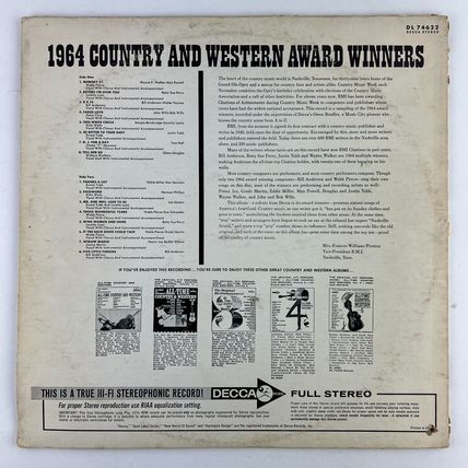1964 Country And Western Award Winners Vinyl LP Record Album DL-74622