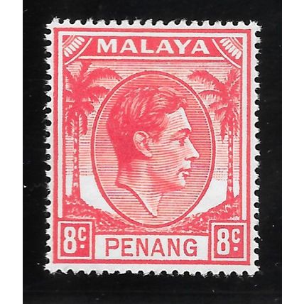 PENANG MALAYA 1949 KG6 8c SG9 9 SG SCARLET MINT HINGED