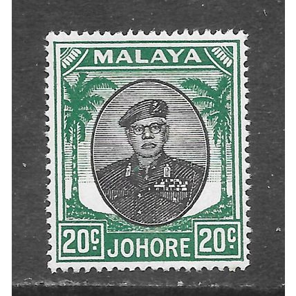 JOHORE SULTAN SIR IBRAHIM MALAYA 1949 KG6 20c SG141 141 BLACK GREEN MINT HINGED
