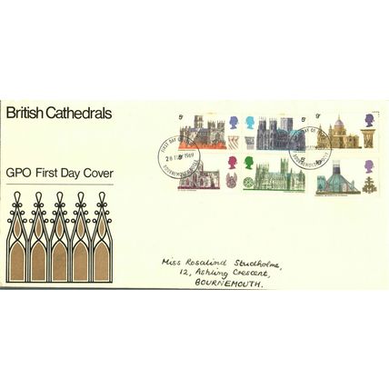 1969 British Cathedrals, Bournemouth Postmark, UK, GPO FDC