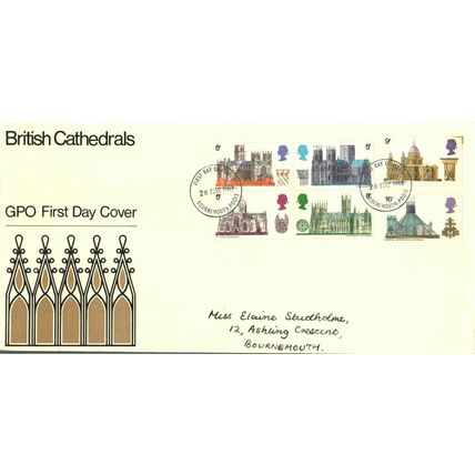 1969 British Cathedrals, Bournemouth Postmark, UK, GPO FDC