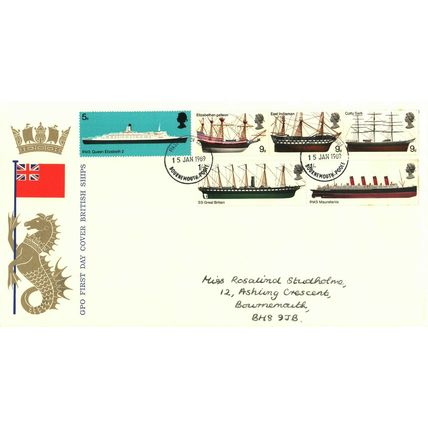1969 British Ships, Bournemouth Postmark, UK, GPO FDC