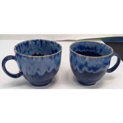 Anthropologie Cobalt Zabra Drips Coffee Mug Cup Portuguese Drip Glaze Set Of 2
