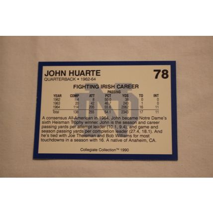 John Hunarte 1990 Collegiate Collection Notre Dame NO. 78