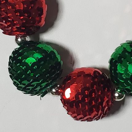 Sequin Christmas Ball Necklace - Vintage - Red, Green, Chunky Holiday Jewelry
