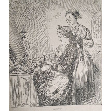 Pin Money & Needle Money .. Harper's Weekly, 1858 - Story & 2 Prints; Original