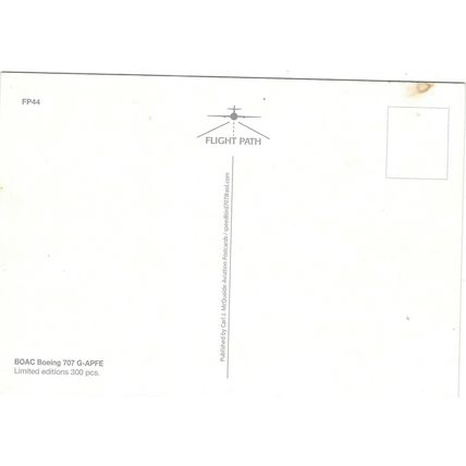 BOEING 707 AIRCRAFT B.O.A.C.. CARD NO FP 44