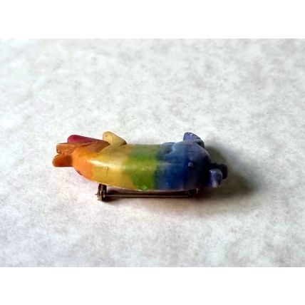 Vintage Celluloid Rainbow Pig Brooch, Antique Collectible Jewellery