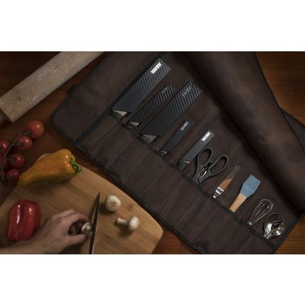Asaya Canvas Chef Knife Roll Bag - 10 Knife Slots and a Large Zipper Pocket - Du