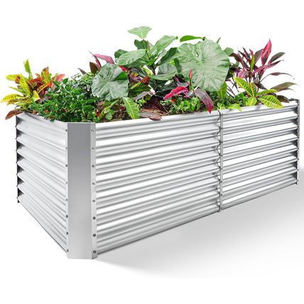 Land Guard 8×4×2 Ft Galvanized Raised Garden Bed Kit, Galvanized Planter Raised