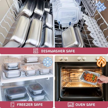 10 PC Square 304 Stainless Steel Food Containers with Lids, Airtight Bento Lunch