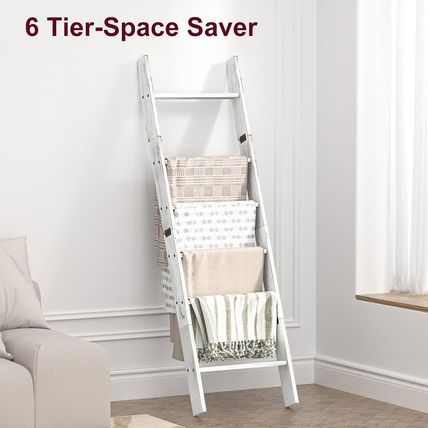 Honest Blanket Ladders for the Living Room, 6-Tier Blanket Holder, Wall-Leaning