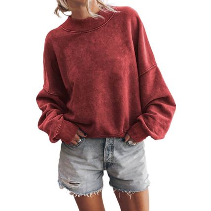 Red Dahlia Drop Shoulder Crew Neck Pullover Sweatshirt