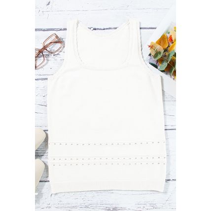 White U Neck Eyelet Accent Sweater Vest