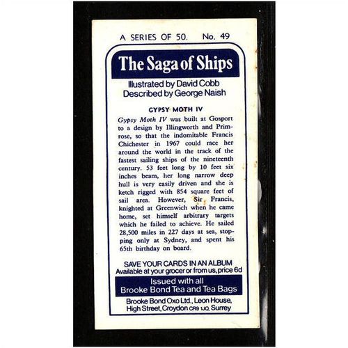 Brooke Bond Tea Card, The Saga of Ships,Gypsy Moth IV. No.49
