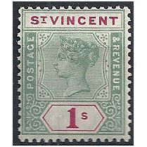 St Vincent 1899 SG74 1/- Green & Carmine Mounted Mint...