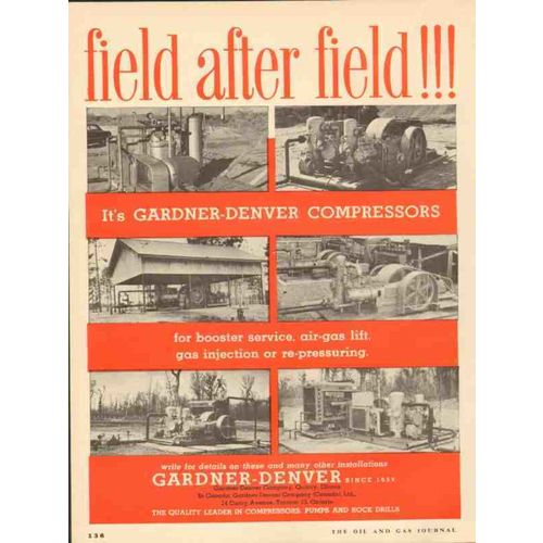 gardner-denver company 1953 oil field after compressors vintage ad