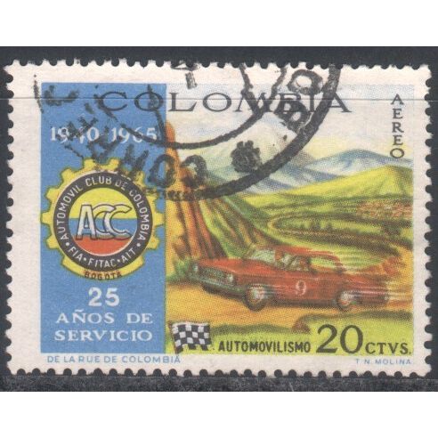 Colombia 1966 (Air) - SG1168 - 20c multi - Badge, Car on Mountain Road - used