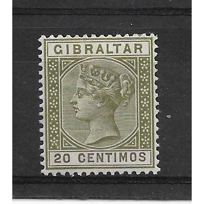 Gibraltar.SG25 20c Olive-Green.Mounted Mint.Sept19e