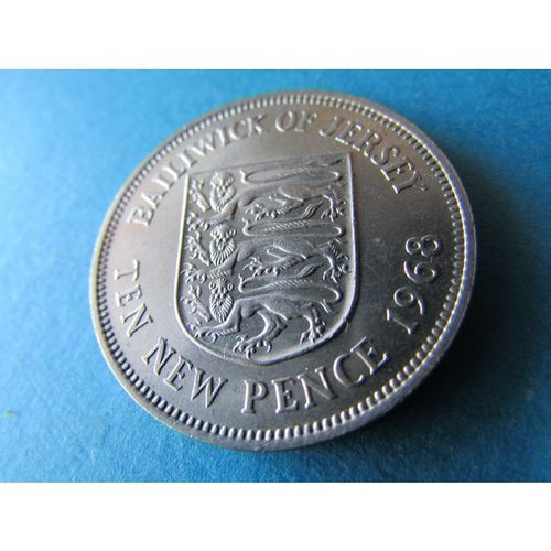 1968 QUEEN ELIZABETH II BAILIWICK OF JERSEY TEN NEW PENCE FREE POST COIN 5. AT