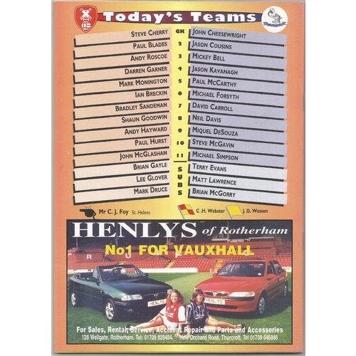 1996-97 ROTHERHAM UNITED v WYCOMBE WANDERERS (Near Mint Condition - No Writing)