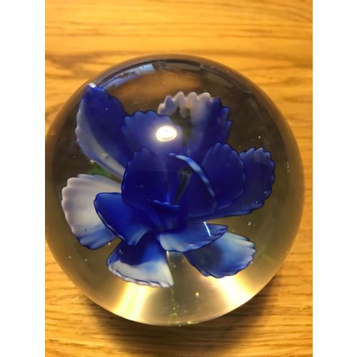 Glass Paper Weight with Blue Flower