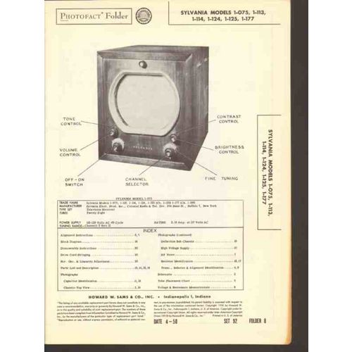 SYLVANIA model 1-075 113 14 24 25 27 TV receiver Sams Photofact manual