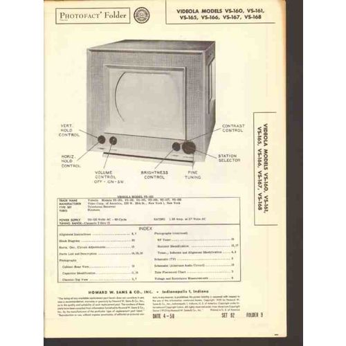 VIDEOLA model VS-160 61 65 67 68 TV receiver Sams Photofact manual